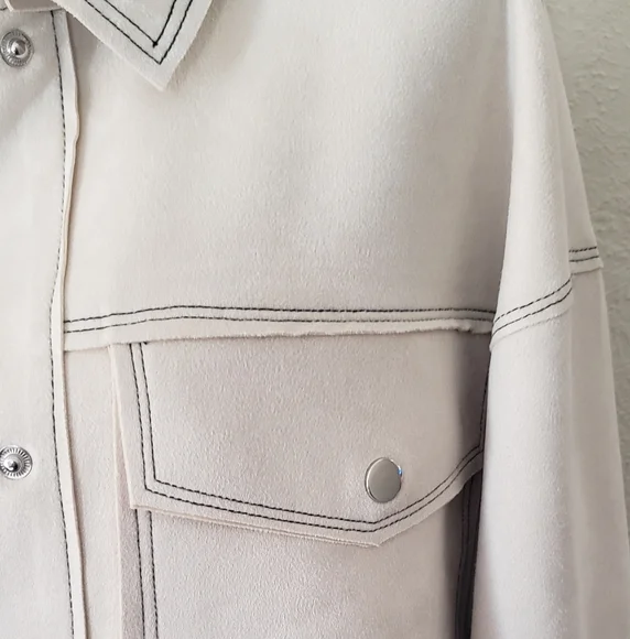 Stoosh Women's Ivory Seude Like Jacket - Picture 2 of 10